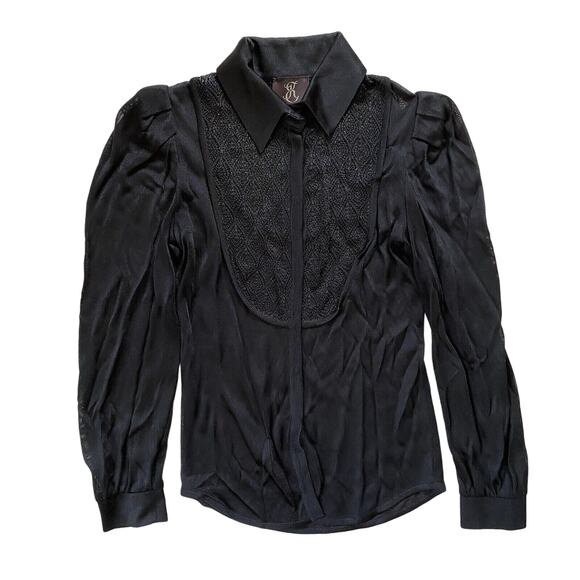 Ekaterina Kukhareva Semi-Sheer Witchy Crochet Collared Puff Slv Button Up Top XS - Picture 1 of 5